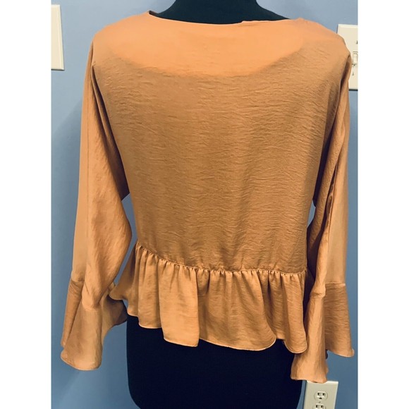 TOPSHOP Size 4 Boho Peach 3/4 Sleeve Ruffle Blouse Shirt EUC - Picture 2 of 8